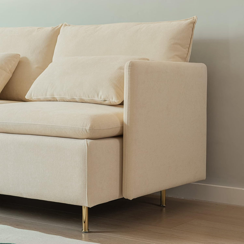 Beige Cotton Linen L Shaped Corner Sectional Couch G14398