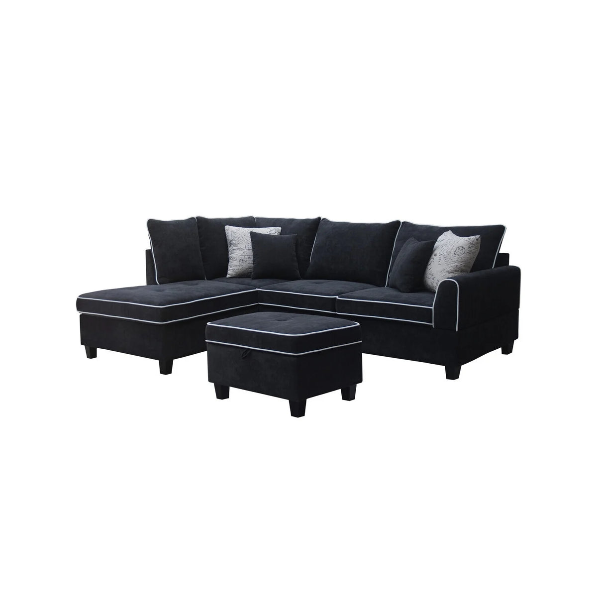 Country Cottage Fabric Sectional Sofa With Left-Facing Chaise And Storage Ottoman Q487