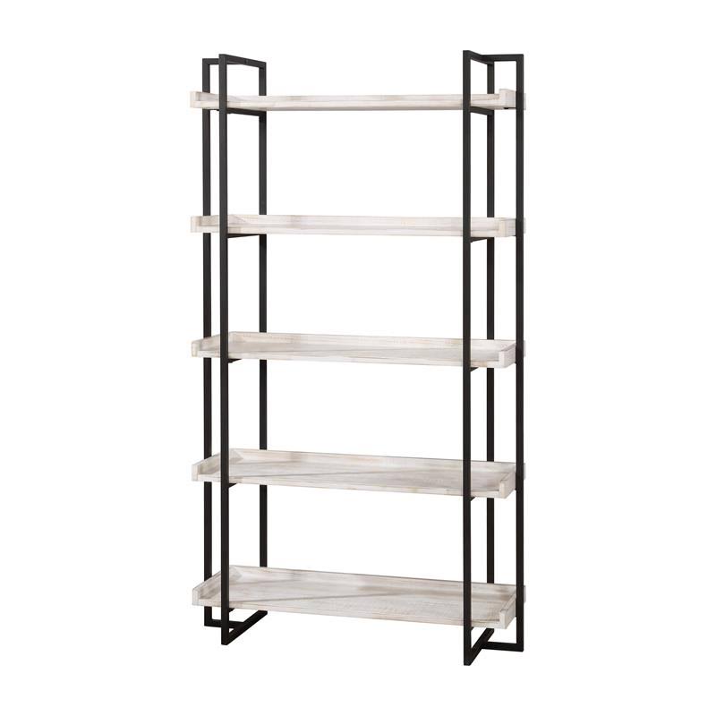Contemporary Wood 5-Tier Bookcase in Antique White I53780