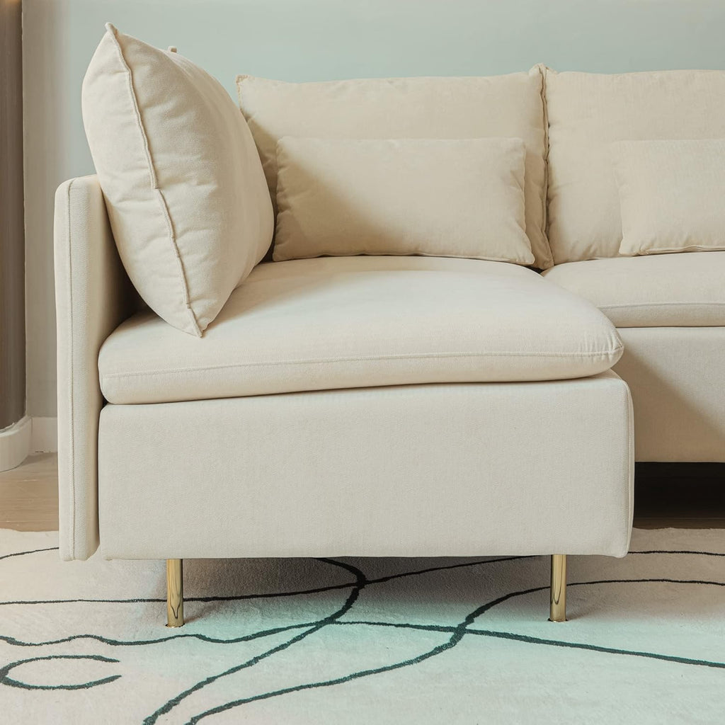 Beige Cotton Linen L Shaped Corner Sectional Couch G14398