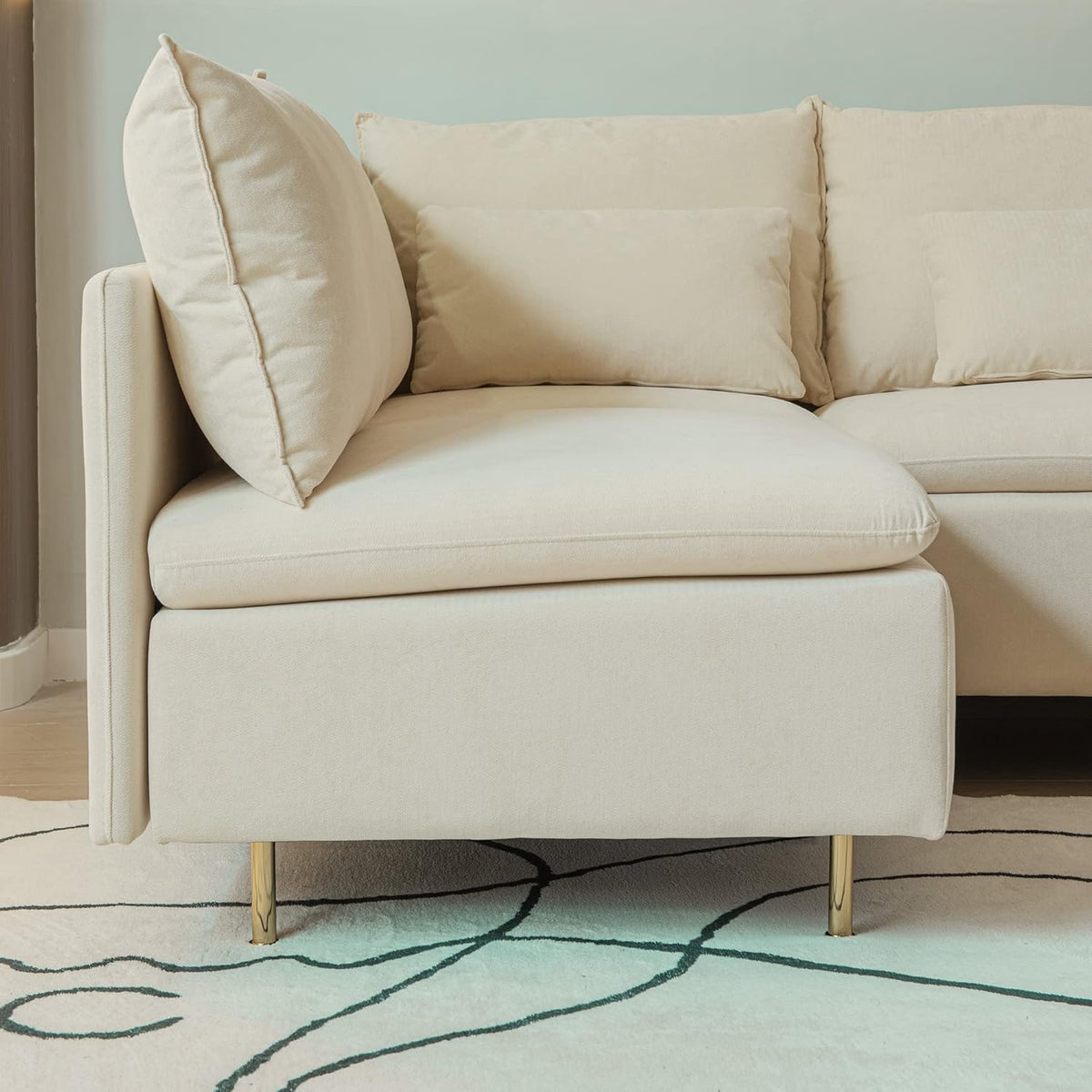 Beige Cotton Linen L Shaped Corner Sectional Couch G14398