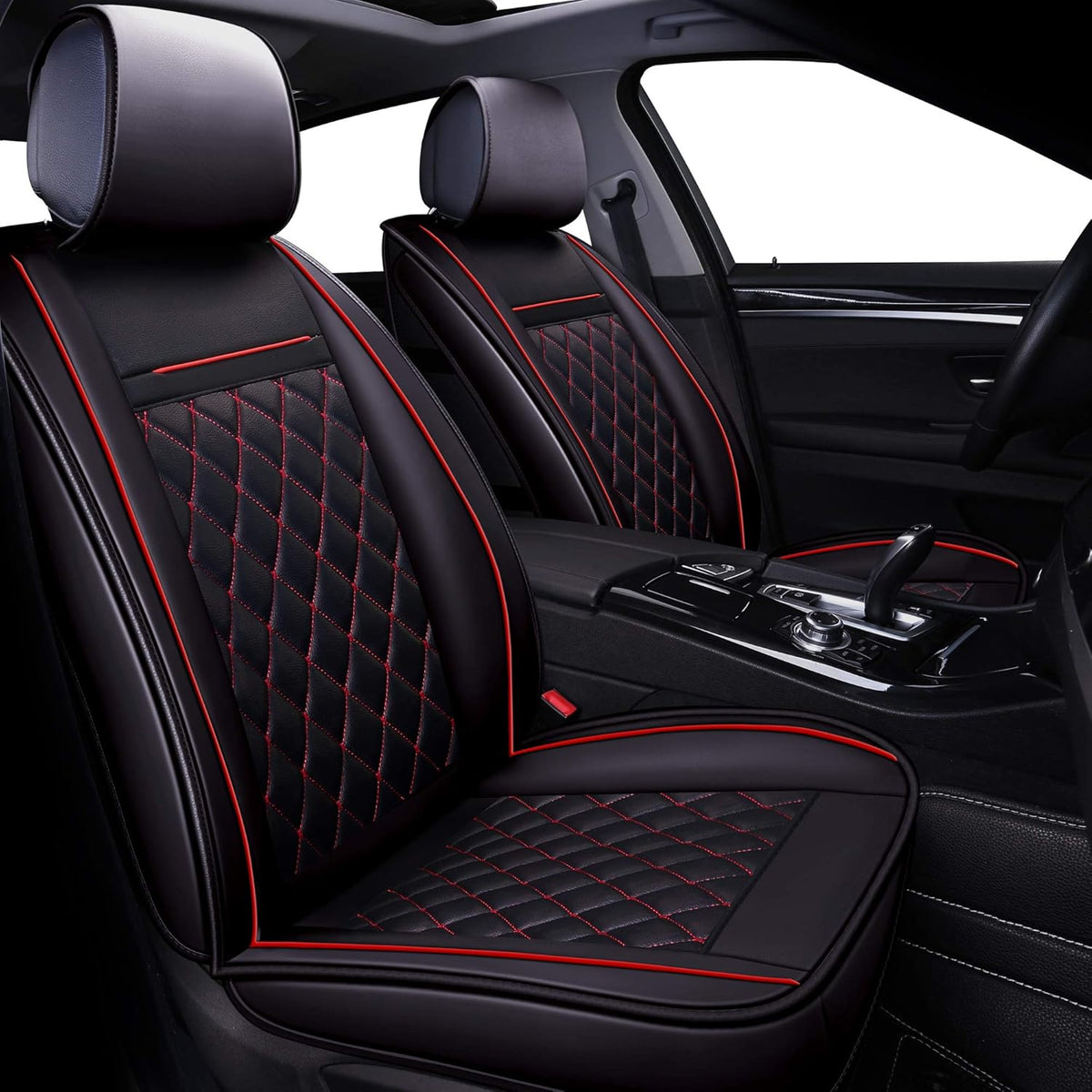 Black Red 2 pcs Car Seat Covers F349