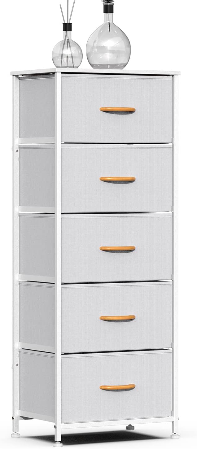 Charcoal 5 Drawer Fabric Dresser Tower D1396