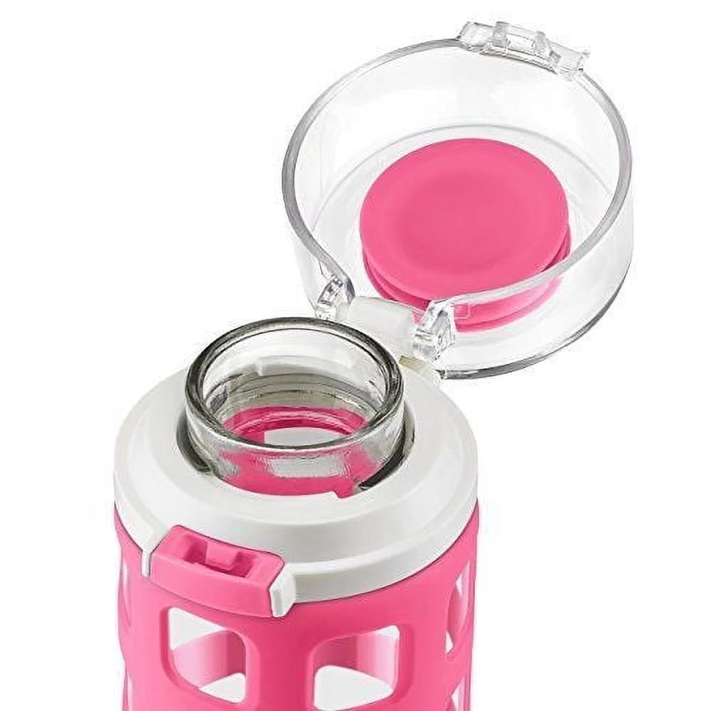 BPA-Free Glass Water Bottle with Flip Lid, Pink, 20 oz X12758