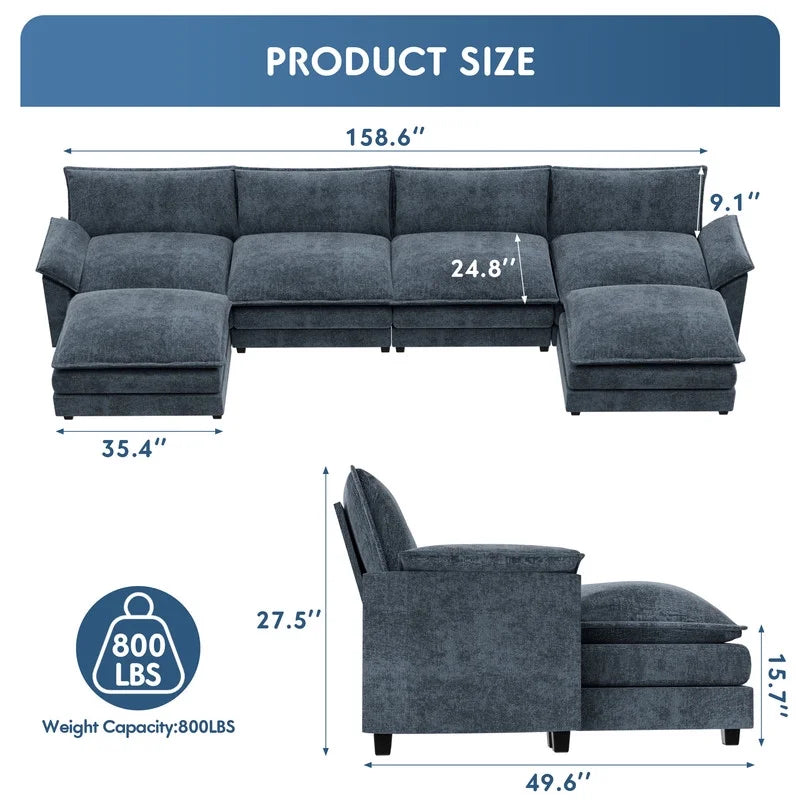 3 Seats L-Shaped Sectional Sofa with Movable Ottoman Z26519