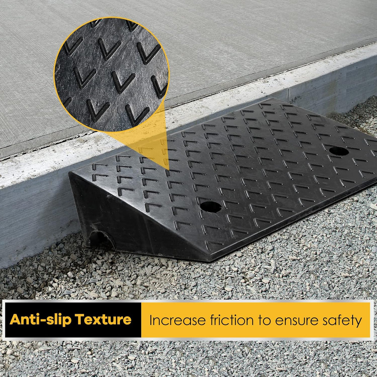 5” Rubber Curb Ramps 2PCS, Heavy Duty 22° Driveway Ramps with 4 Expansion Bolts & Predrilled Holes, Anti-Slip Surface, 6,800 lbs Load Capacity Pack of 2 I497