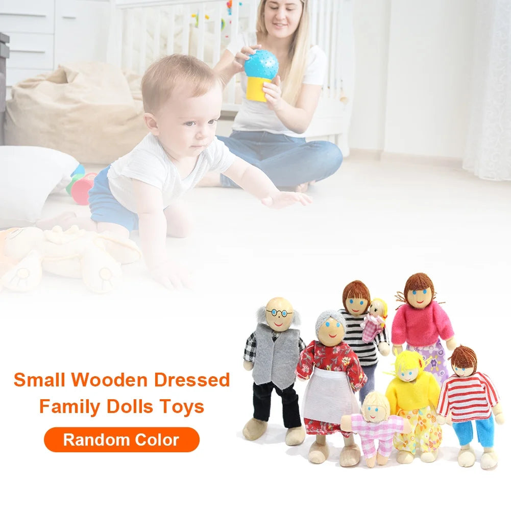 Small Wooden Toys Set Dressed Family Dolls (8) S7835