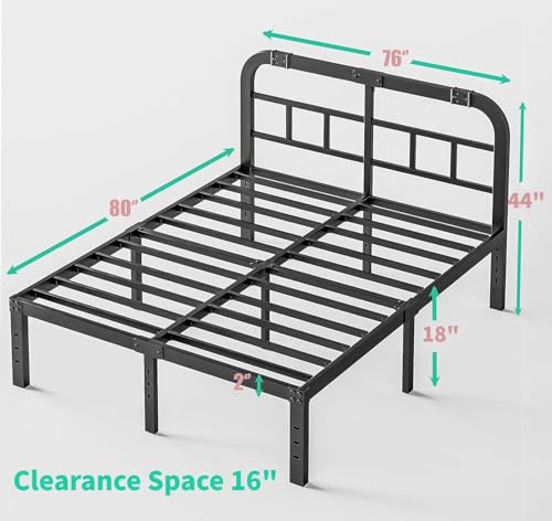 Full Size Black Metal Bed Frame with Headboard U6038