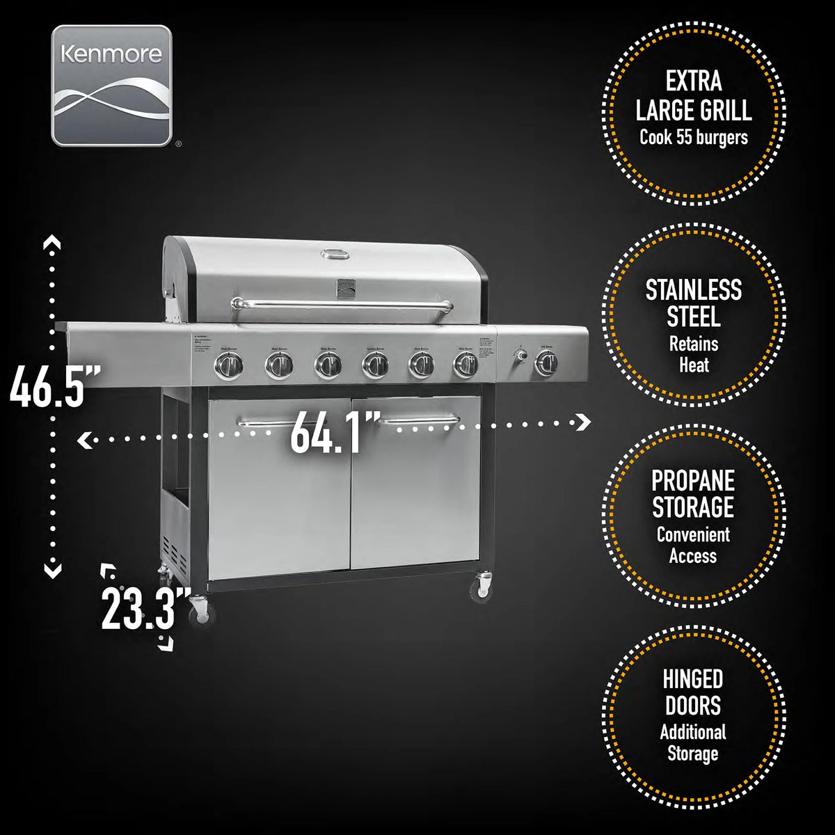6-Burner Propane Gas Grill with Side Burner F30110