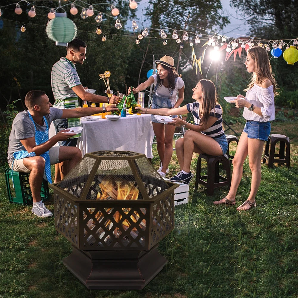 22 inch Steel Fire Pit with Flame-Retardant Mesh Lid D51905