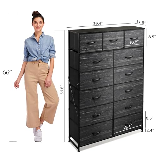 Tall 13 Drawer Fabric Dresser with Wood Top O2271