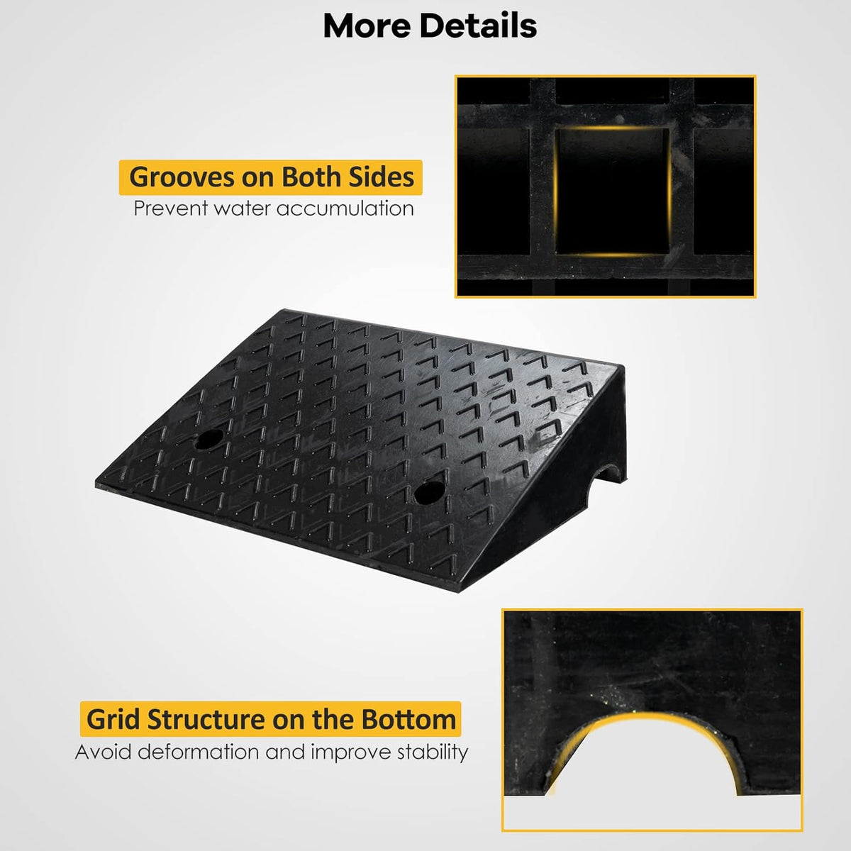 5” Rubber Curb Ramps 2PCS, Heavy Duty 22° Driveway Ramps with 4 Expansion Bolts & Predrilled Holes, Anti-Slip Surface, 6,800 lbs Load Capacity Pack of 2 I497