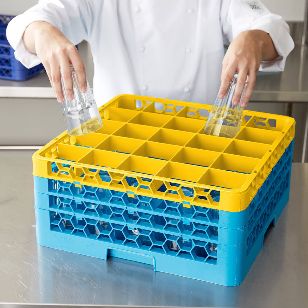 25 Compartment Yellow Glass Rack with 3 Extenders V460943