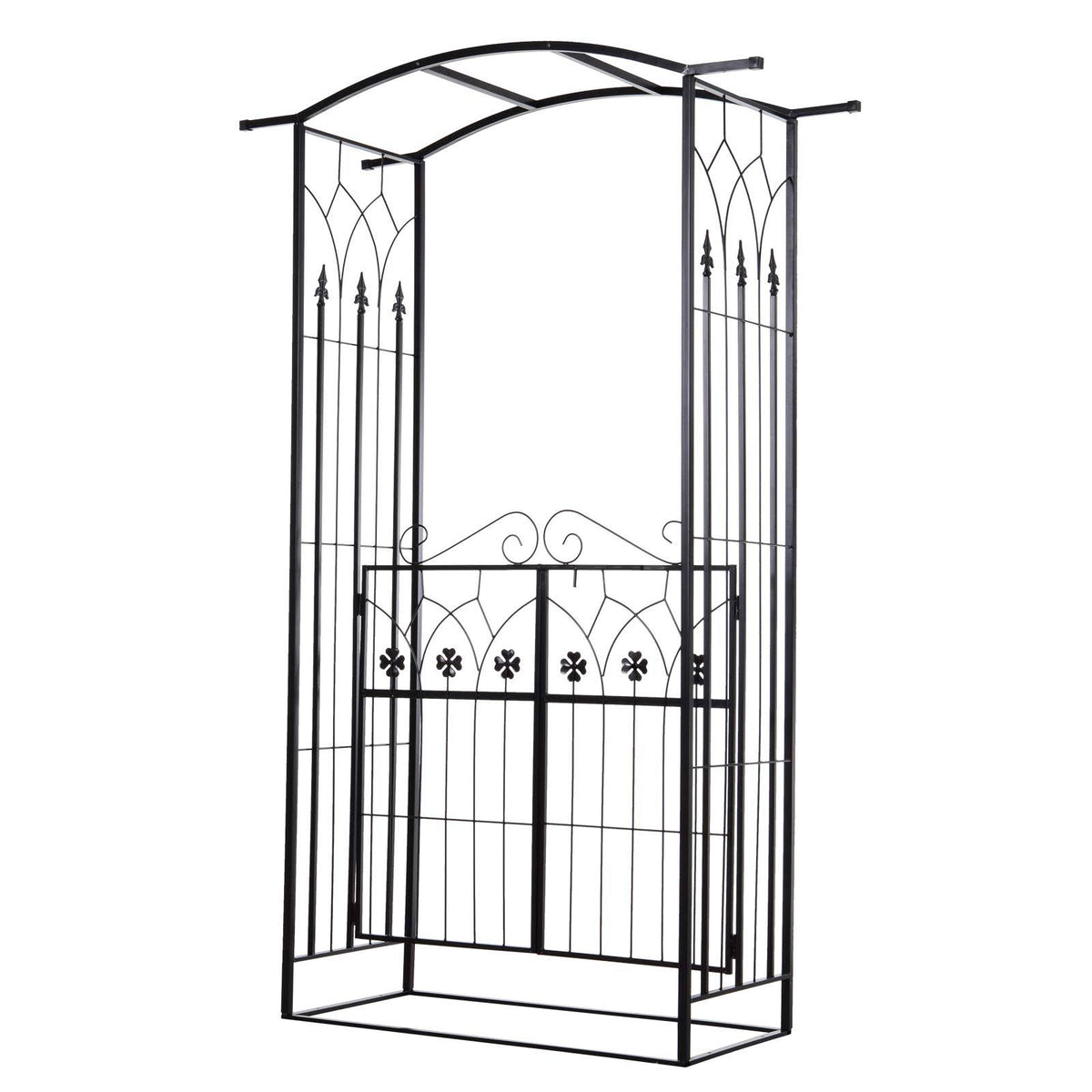 84 in. Metal Garden Arch/Trellis with Two 4-Leaf Clover Doors T538678