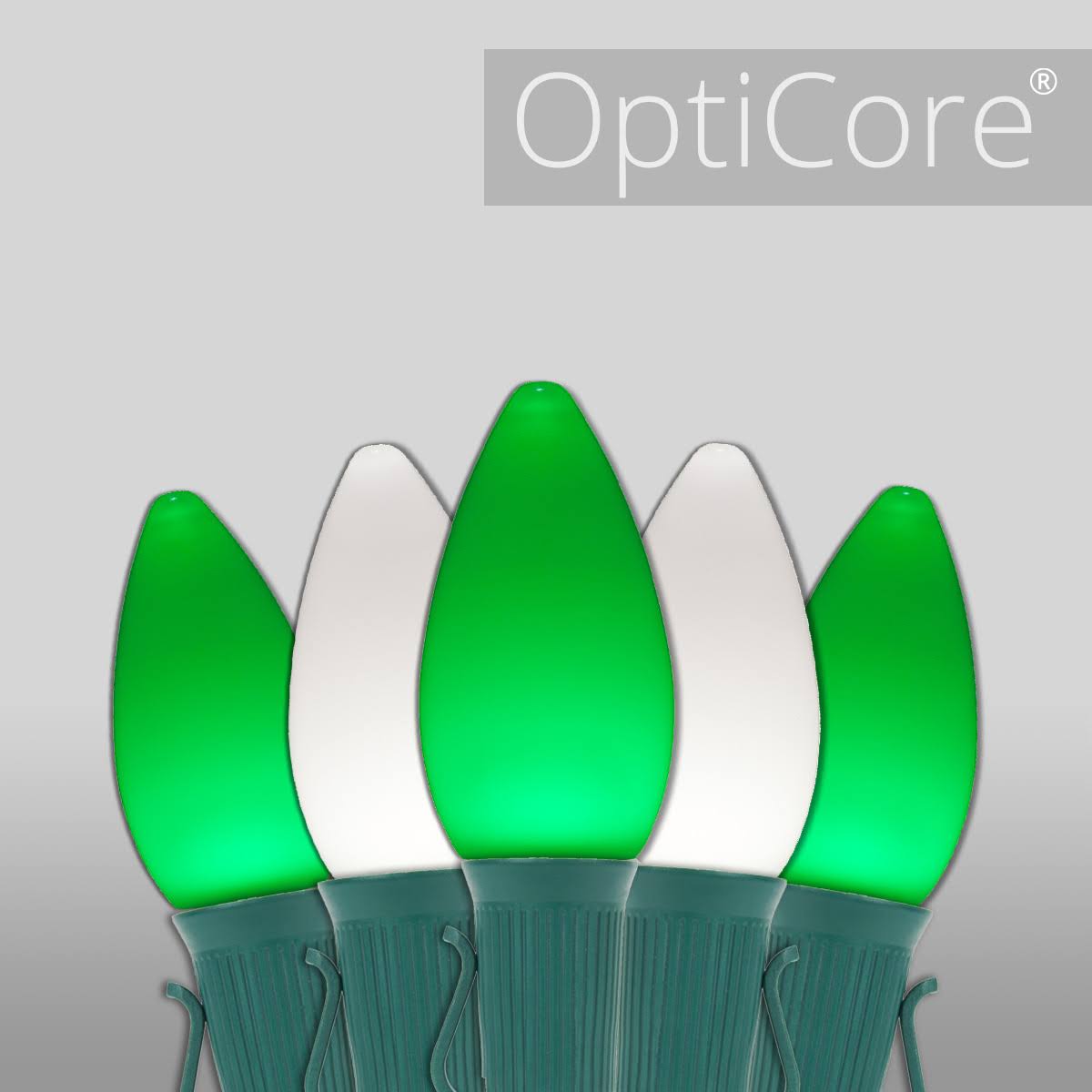 C7 Cool White / Green Smooth OptiCore Commercial LED Christmas String I5192