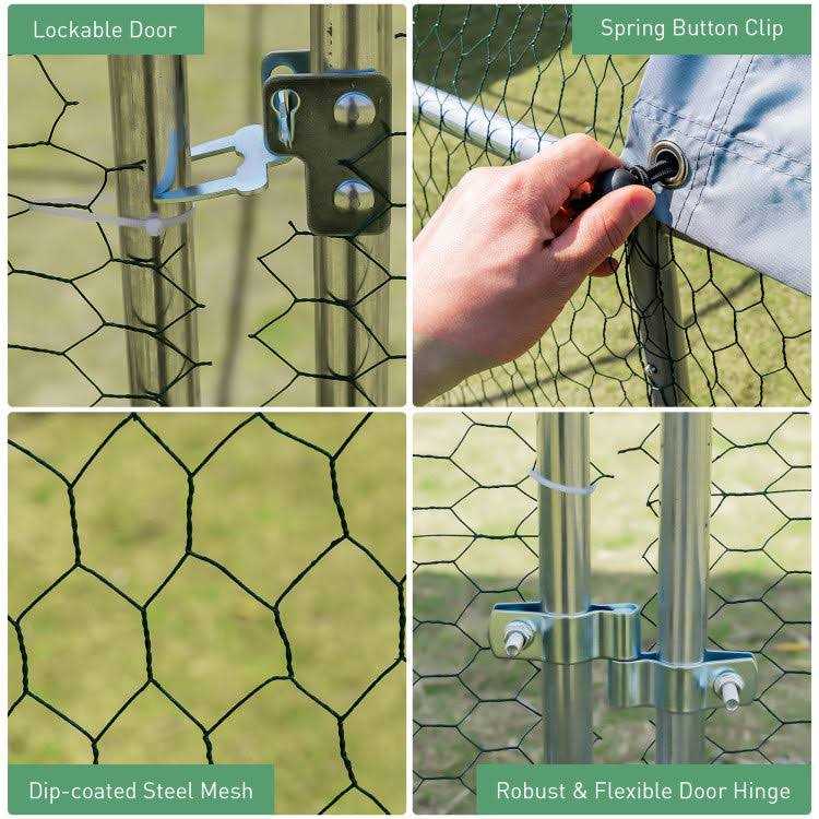 Lockable Large Metal Chicken Coop with Waterproof Cover L225104
