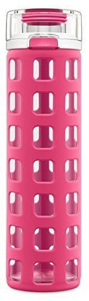 BPA-Free Glass Water Bottle with Flip Lid, Pink, 20 oz X12758