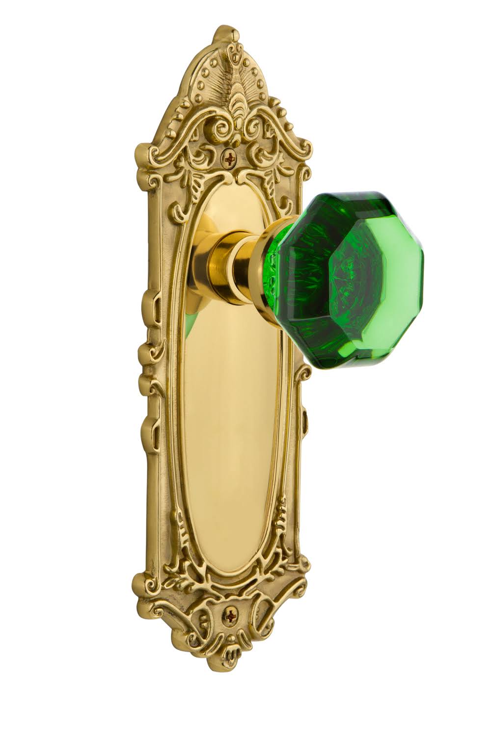 Victorian Plate Privacy Waldorf Emerald Door Knob in Unlaquered Brass I5847