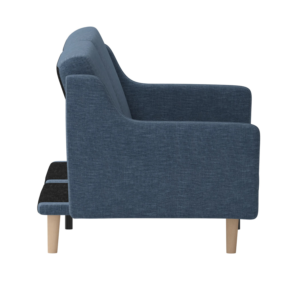 Navy Faux Linen Upholstered Split Back Sofa Futon F715