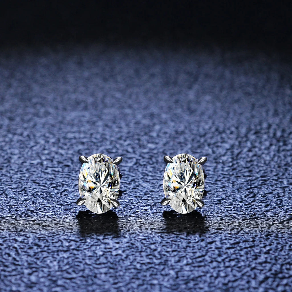 Oval Cut Moissanite Stud Earrings, 925 Sterling Silver, D Color VVS1 Clarity, 2ct K16493