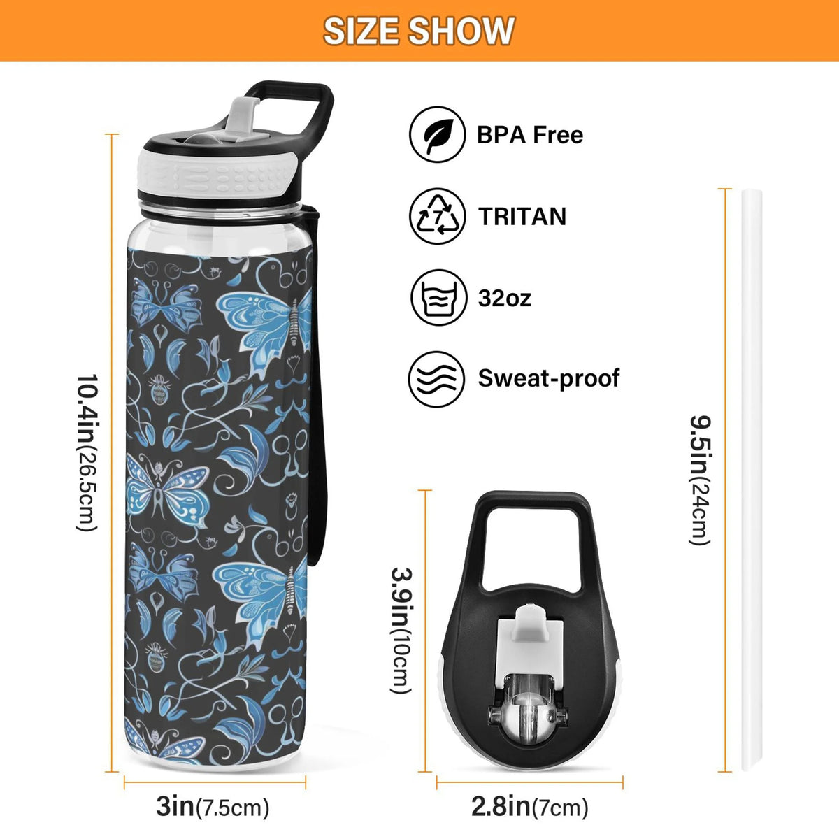 Blue 32oz Triton Sports Water Bottle with Straw L4199