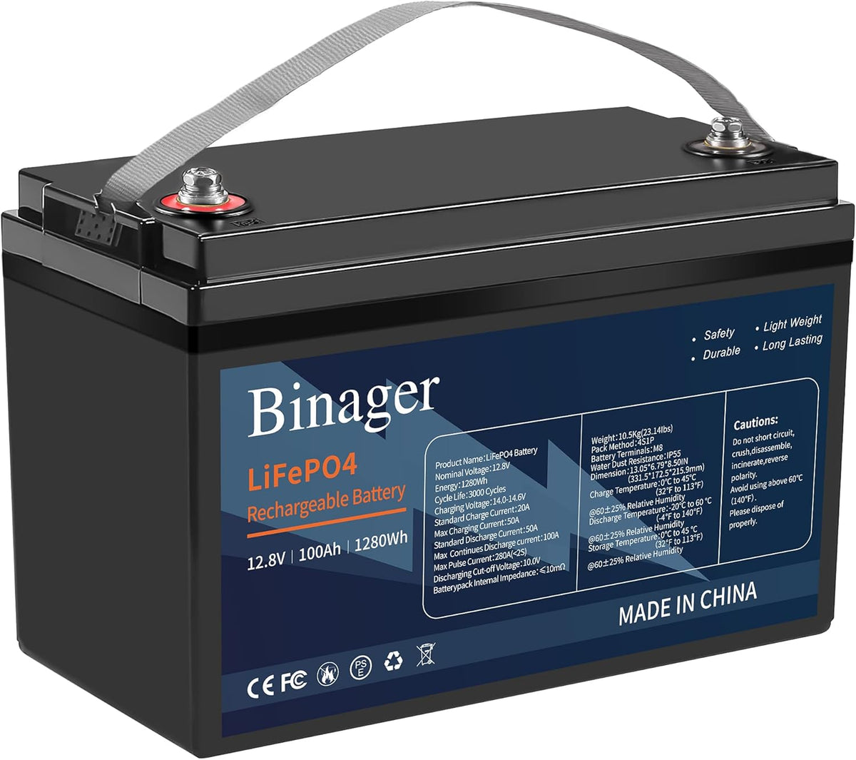 12V 100Ah Lithium Iron Phosphate Battery W491