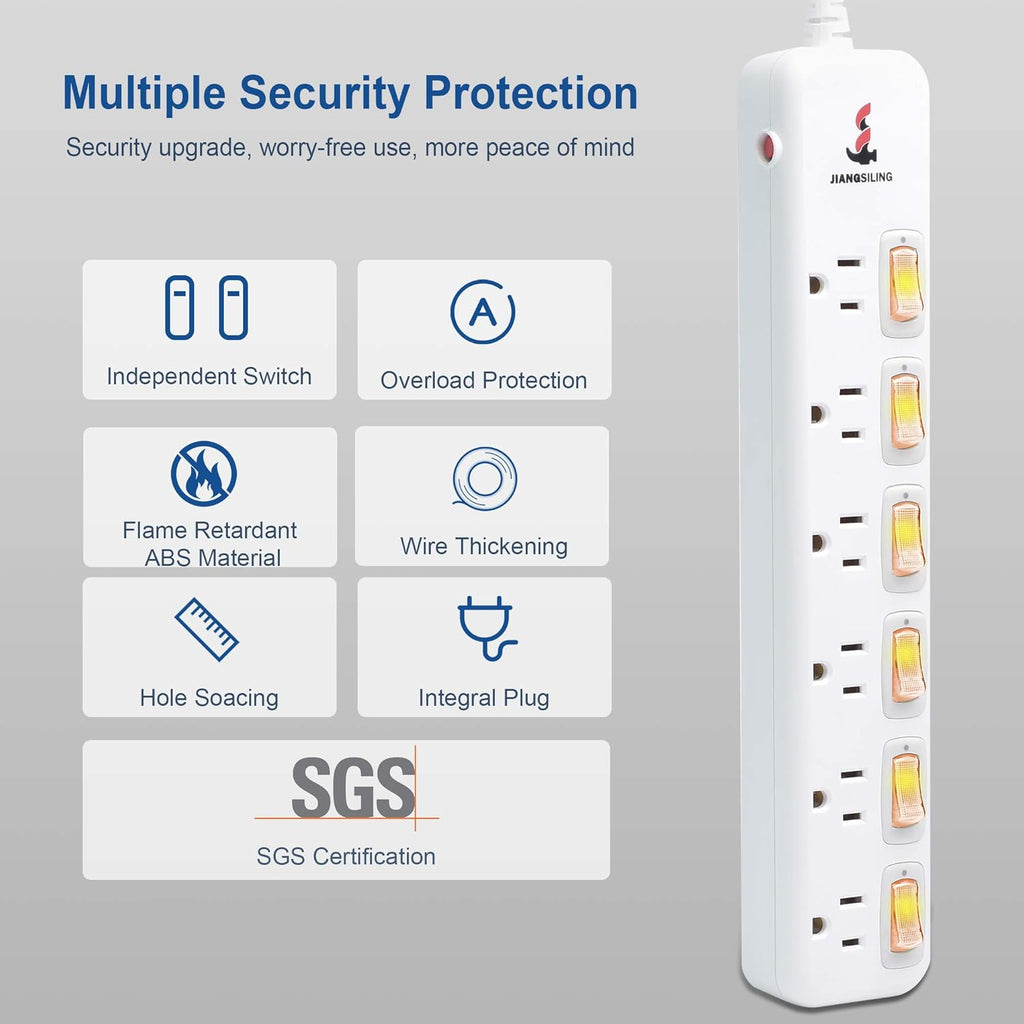 4 Outlets Surge Protector Power Strip 6 ft Cord T28794