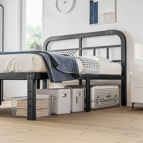 Full Size Black Metal Bed Frame with Headboard U6038