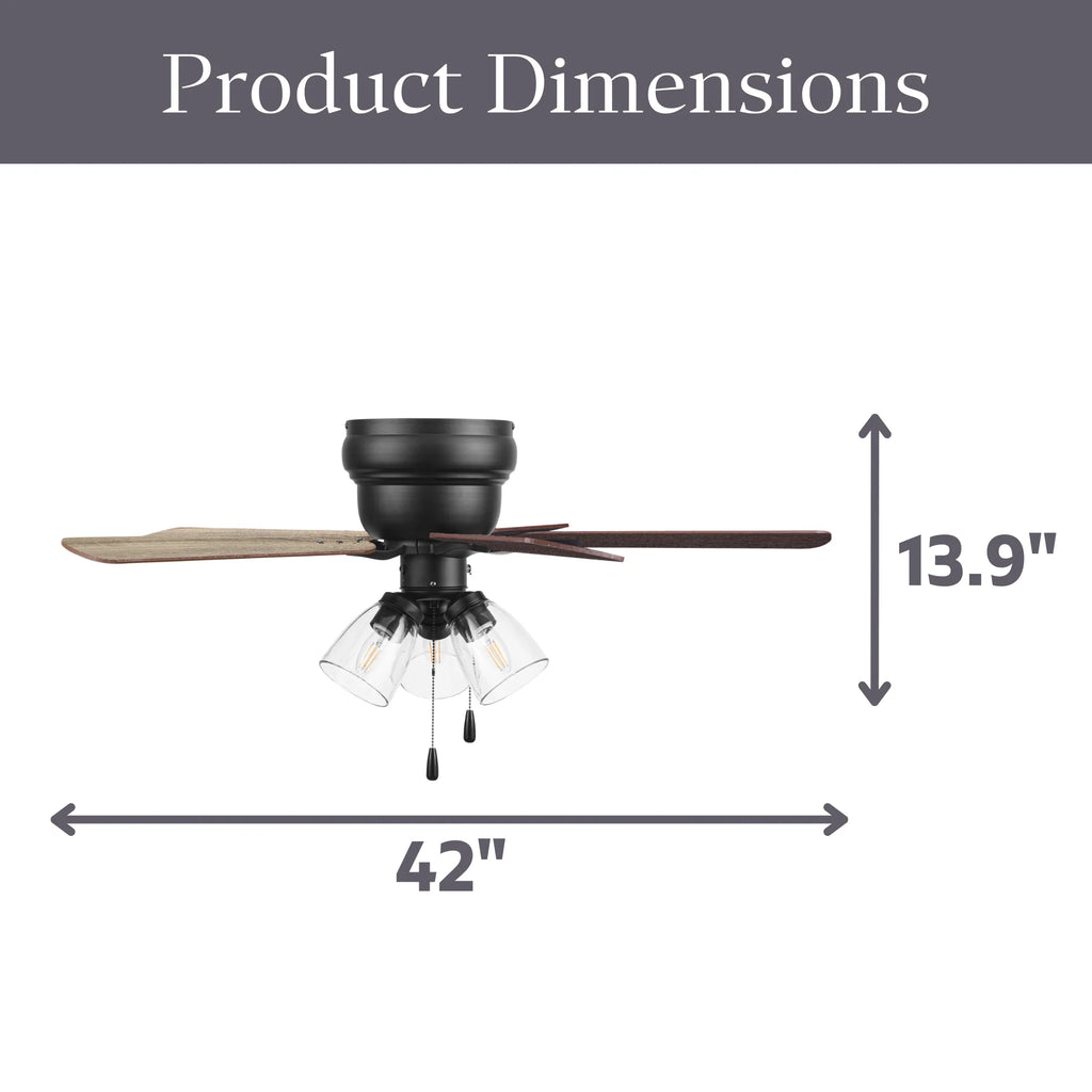 42" Matte Black Indoor Ceiling Fan with Lights W459