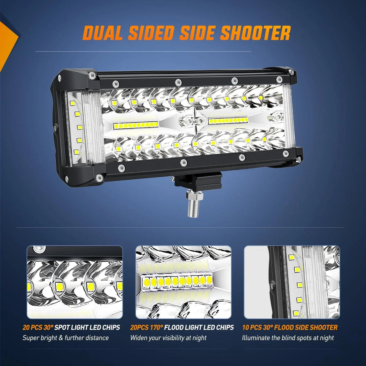 2PCS 7Inch Triple Row Spot Flood Combo LED Work Light with Wiring Harness Kit K828
