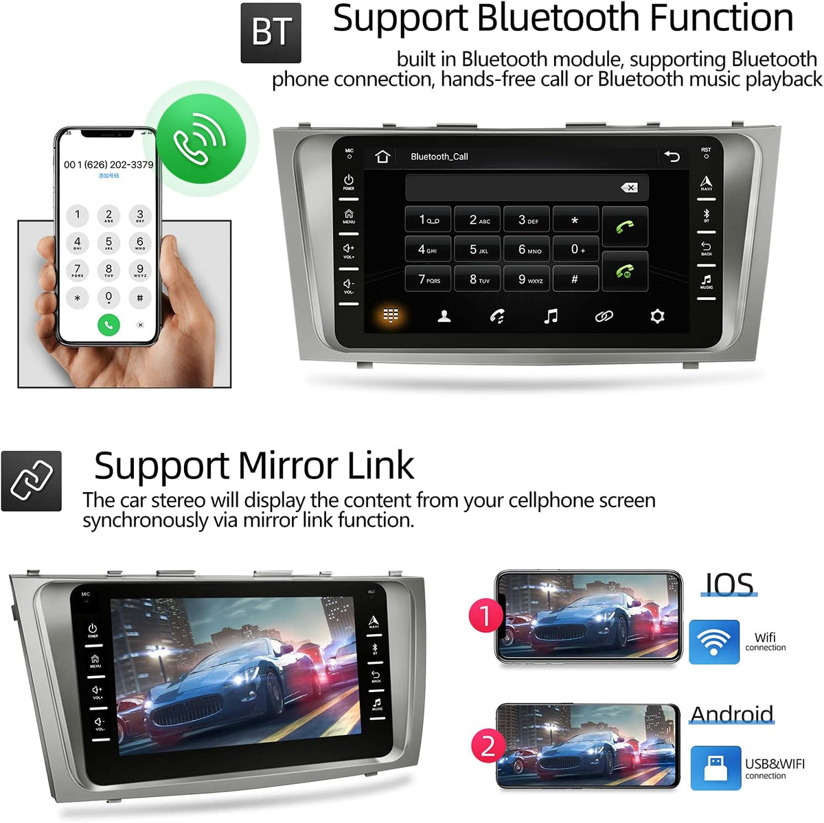 8 Inch Double Din Car Stereo with Backup Camera and Bluetooth D631