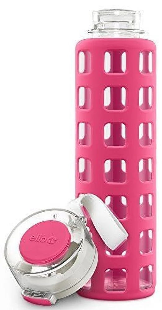 BPA-Free Glass Water Bottle with Flip Lid, Pink, 20 oz X12758