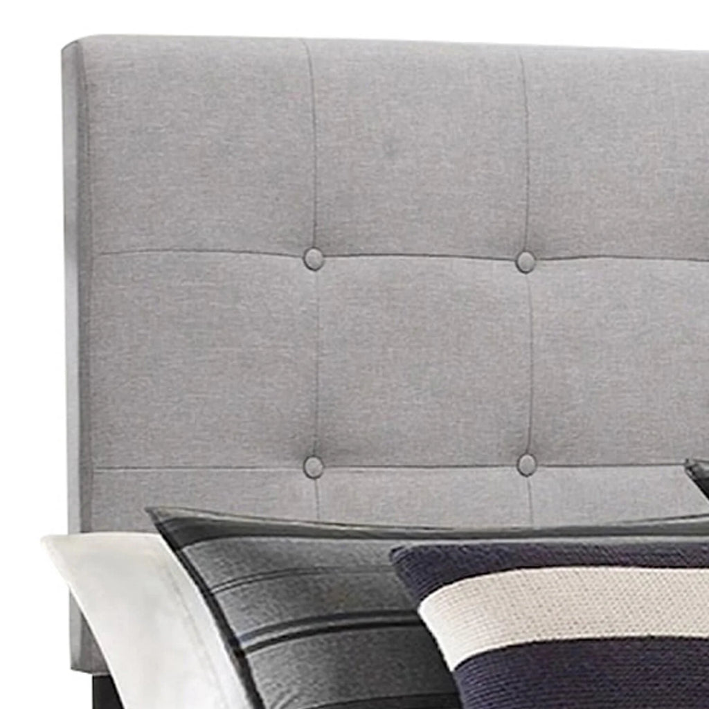 Light Gray Button Tufted Full Size Wood Bed F22171