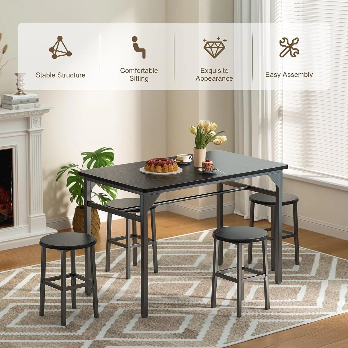 Black Dining Table Set for 4 Q881100