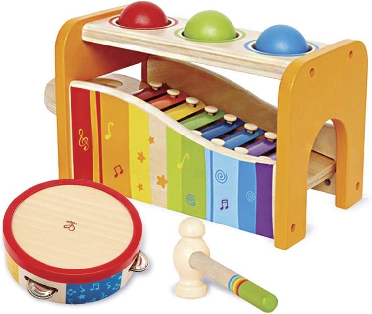 Wooden Pounding Bench, Xylophone, and Tambourine Music Set M173