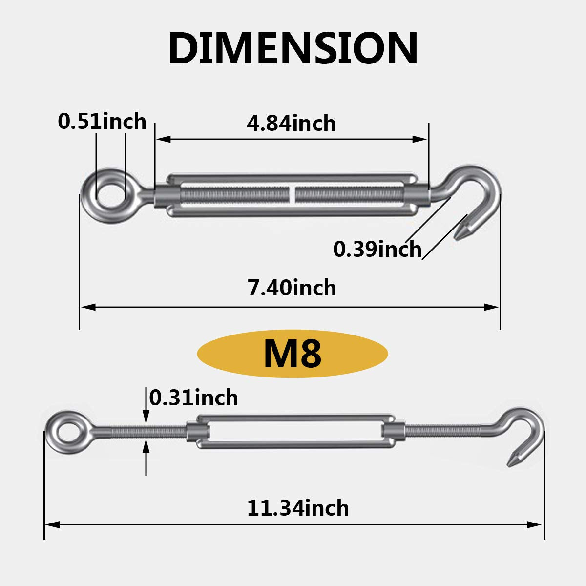 304 Stainless Steel Adjustable Wire Rope Tensioner Kit with Hooks R795