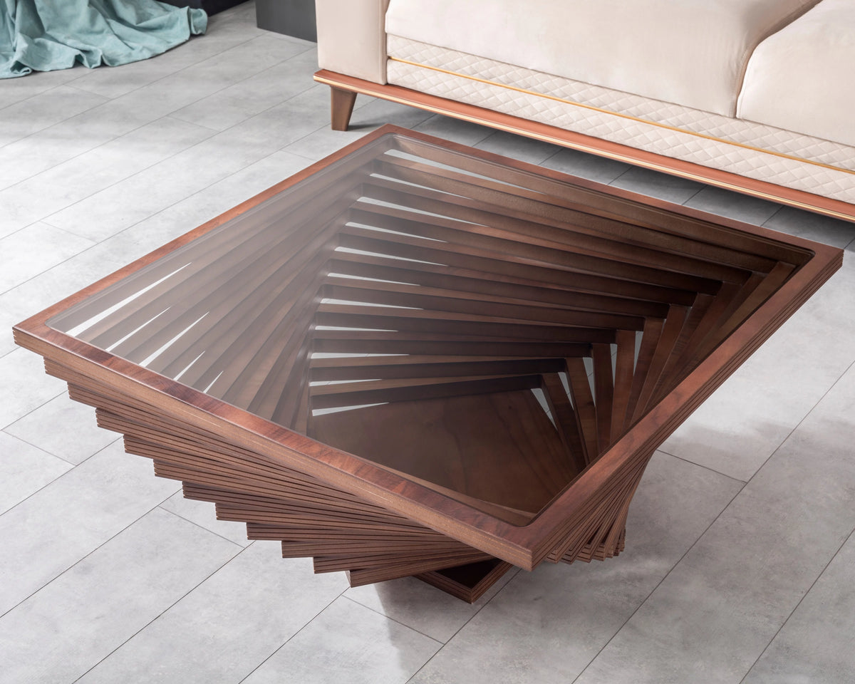 Brown Wooden Coffee Table with Glass T337
