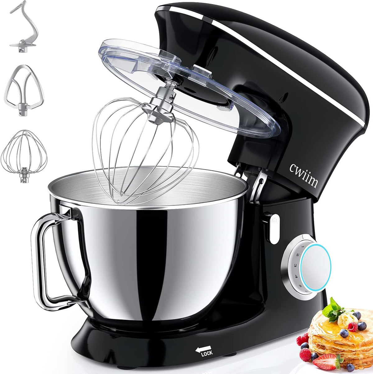 8.5Qt Tilt-Head Food Mixer 660W 6+P Speed Kitchen Mixers with Dough Hook, Flat Beater, Whisk, Splash Guard F272010