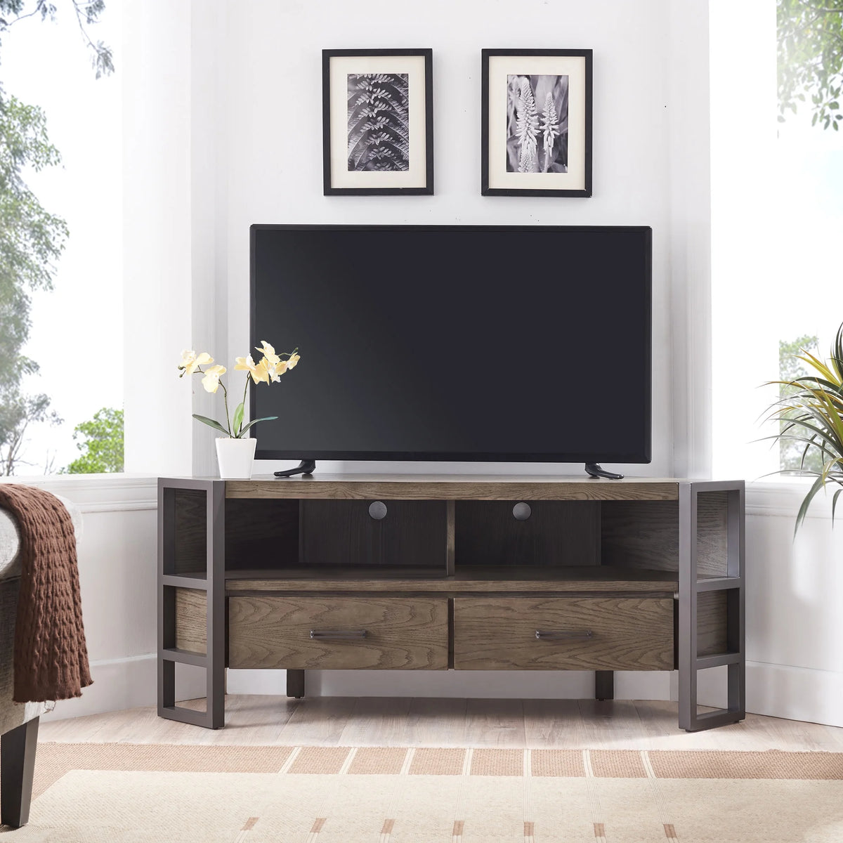 Mixed Metal and Wood Corner TV Stand I49765