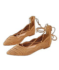 Blush Suede Perforated Lace Up Flat Ballet Shoes F957170