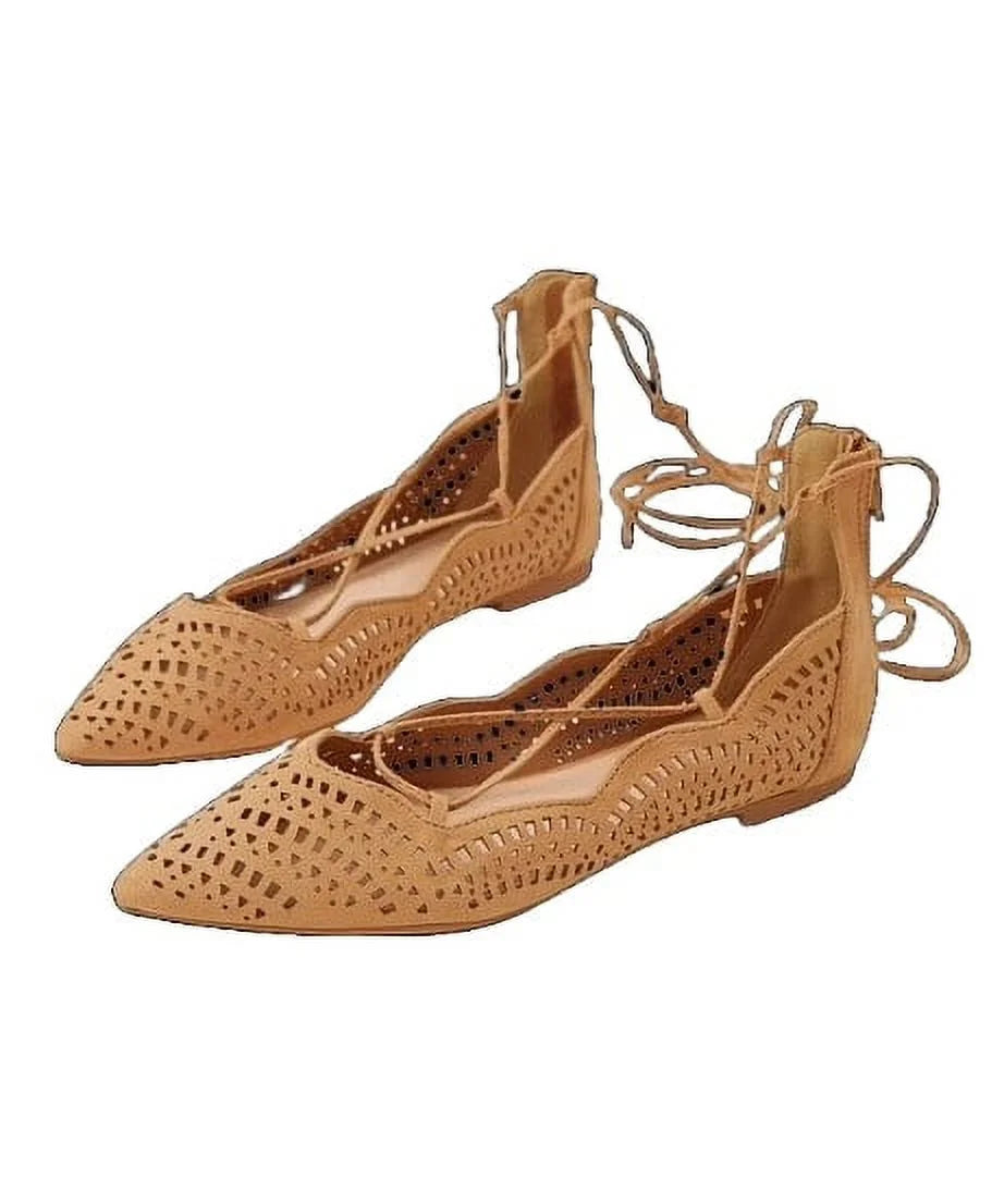 Blush Suede Perforated Lace Up Flat Ballet Shoes F957170