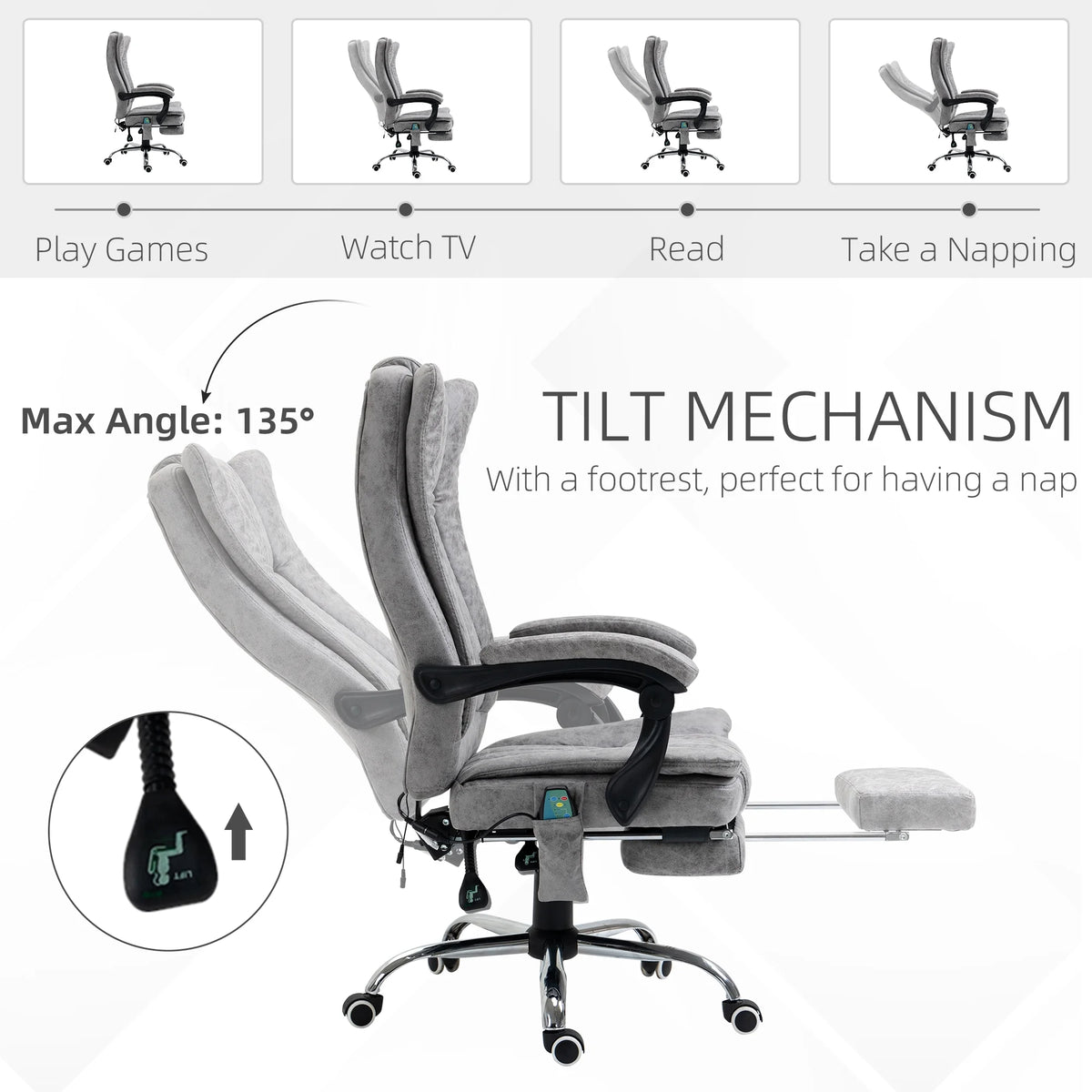 Gray Microfiber High Back Office Chair with Massage and Footrest F575