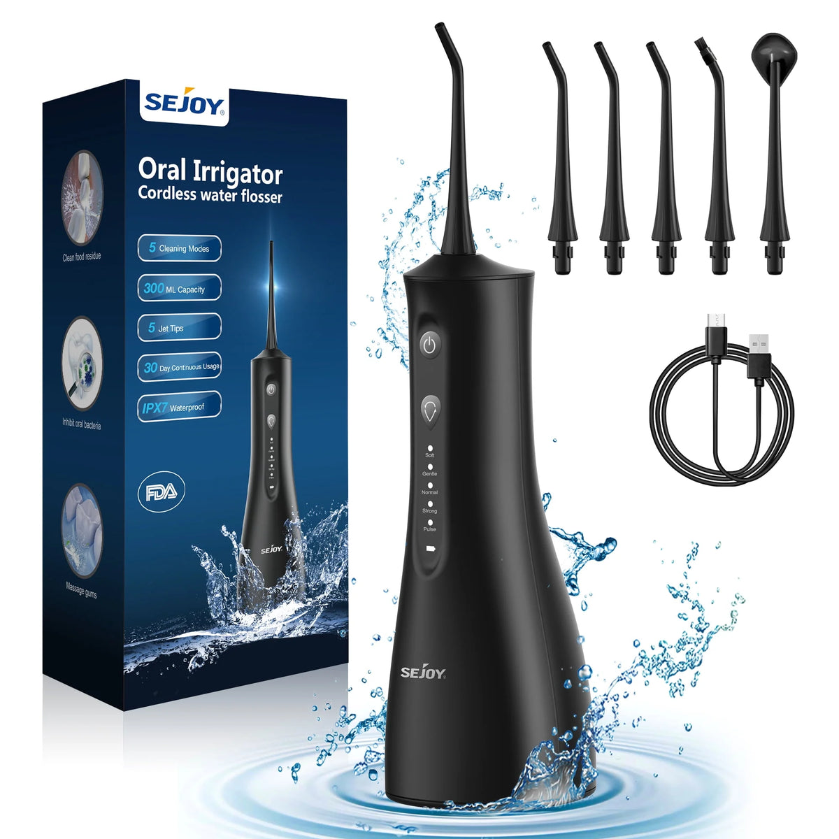 Cordless Water Flosser 300ML Rechargeable Oral Irrigator 5 Jet Tips L87823