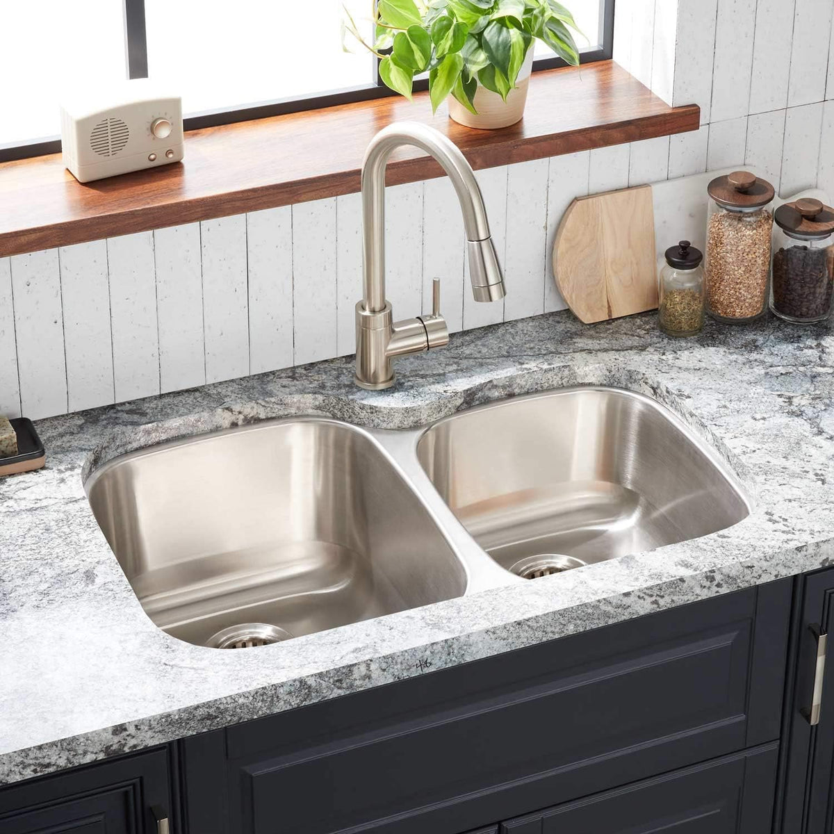 32 Drop In or Undermount Double Basin Stainless Steel Kitchen Sink I809460