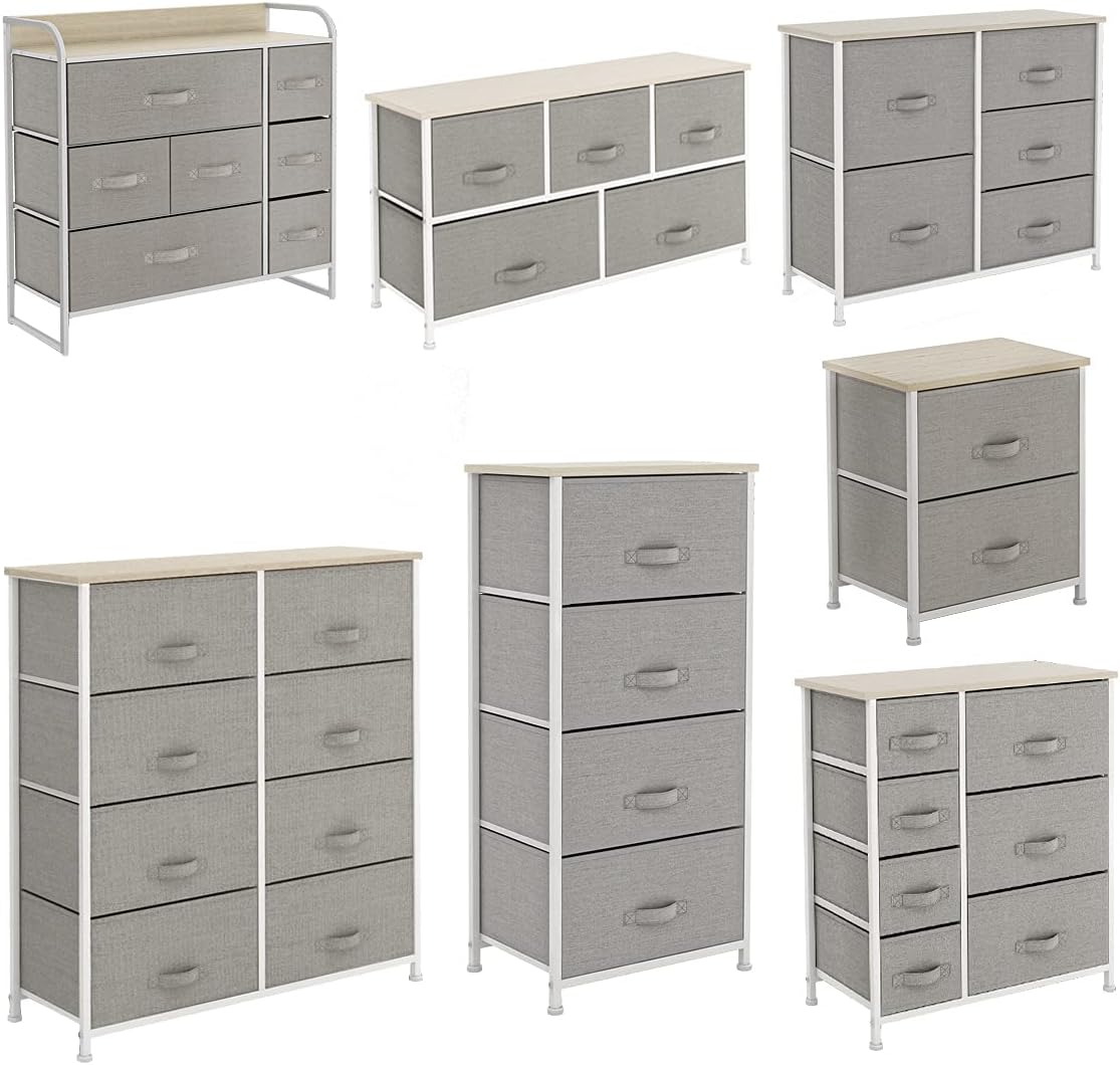 Light grey 8 Drawer Fabric Dresser with Steel Frame and Wooden Top M9995