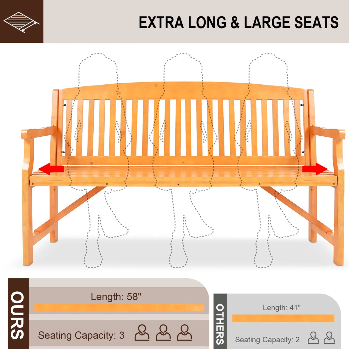 3 Person Wood Outdoor Bench B6619