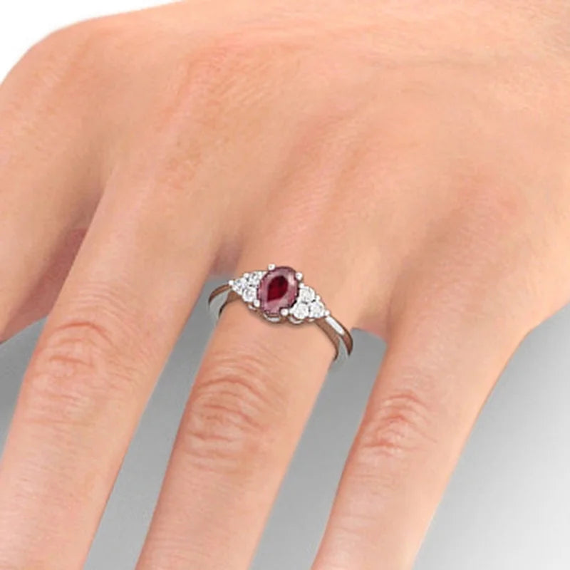 14K White Gold Oval Cut Ruby Solitaire Engagement Ring Size 10.5 U31789