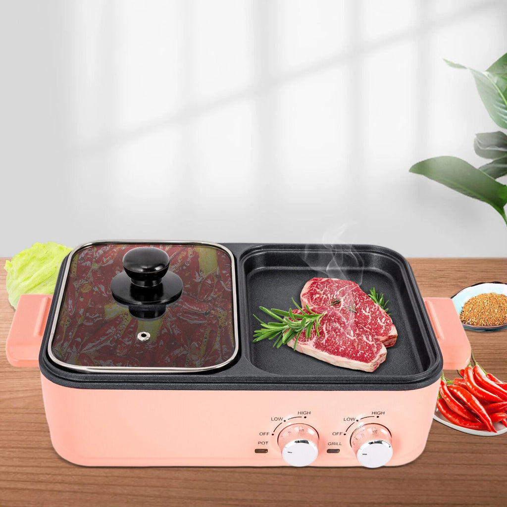 2 in 1 Portable Electric Hot Pot Barbecue Grill Non-Stick Pan H95445