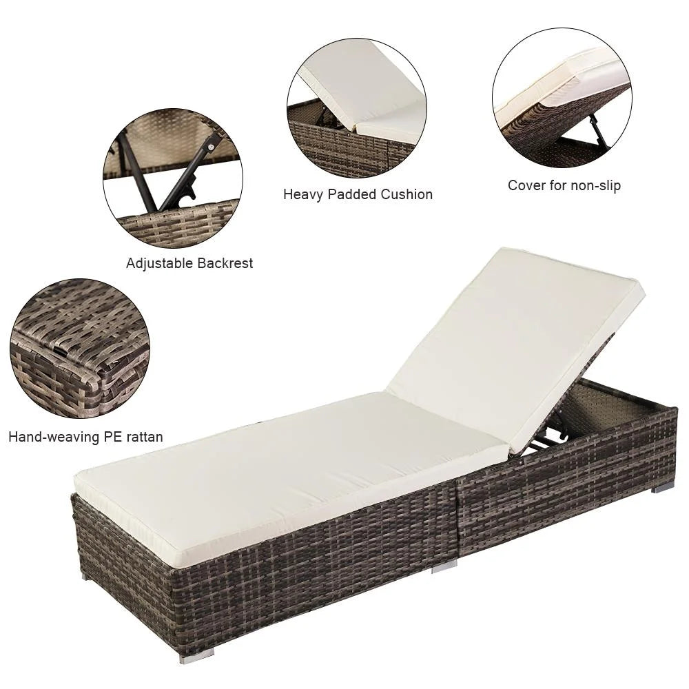 Adjustable Pool Chaise Lounge Chair PE Wicker with Cushion P473