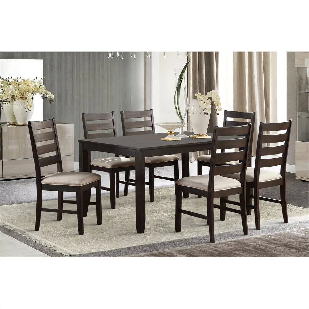 Brown 7 Piece Wood Dining Set P6342